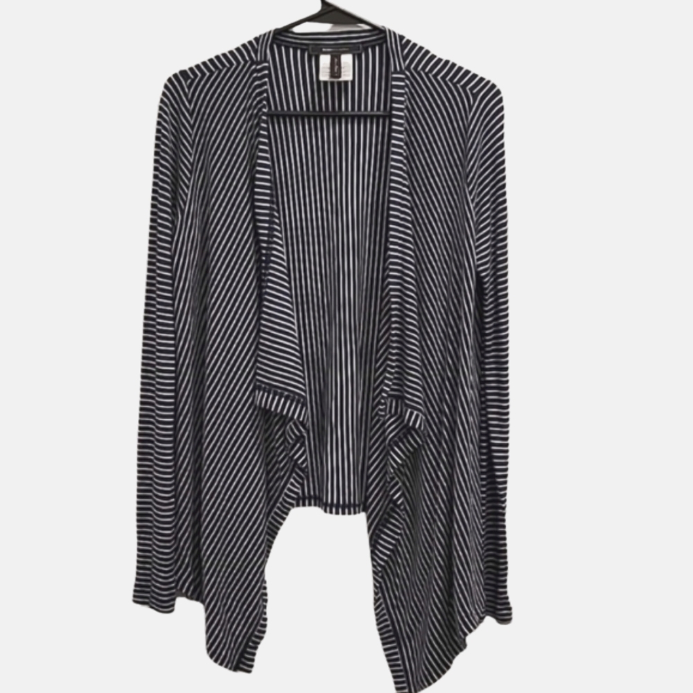 BCBGMaxAzria Black and White Striped Open Front Cardigan